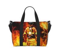 Travel Firefighter Fireman Flame Print Duffel Bag for Men Women,Lightweight Waterproof Tote Bags with Zipper,Trendy Crossbody Bag