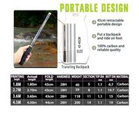 Travel Fishing Pole 100% Carbon Fiber Ultralight Fishing Rod 1.8M 2.7M 3.6M 4.5M Portable Travel Feeder Stream Pole Freshwater Carp Tack(4.5m)