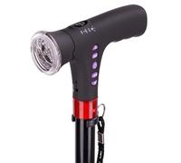 Travel Folding Cane - Adjustable Walking Stick, LED Light Alarm | Non-Slip Frosted Handle, Shock Absorbing Rubber Foot, FM Radio, Cushionable Grip, Lightweight Portable Safety Aid for Elderly Disabled