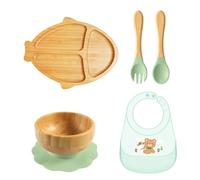 Travel Friendly Baby Feeding Tray for Toddler Cartoon Design Dinning Plate Slip Resistant Suction Base Bowl with Bib