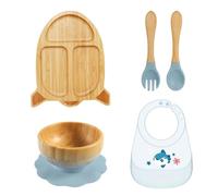Travel Friendly Baby Feeding Tray for Toddler Cartoon Design Dinning Plate Slip Resistant Suction Base Bowl with Bib
