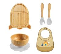Travel Friendly Baby Feeding Tray for Toddler Cartoon Design Dinning Plate Slip Resistant Suction Base Bowl with Bib