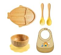 Travel Friendly Baby Feeding Tray for Toddler Cartoon Design Dinning Plate Slip Resistant Suction Base Bowl with Bib
