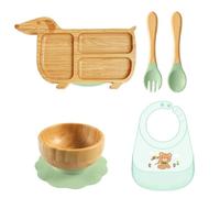 Travel Friendly Baby Feeding Tray for Toddler Cartoon Design Dinning Plate Slip Resistant Suction Base Bowl with Bib