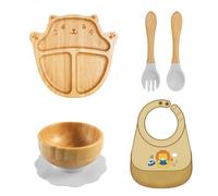 Travel Friendly Baby Feeding Tray for Toddler Cartoon Design Dinning Plate Slip Resistant Suction Base Bowl with Bib