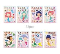 Travel Friendly Mermaids Sticker Make Your Face For Kids 32 Reusable Decals Creative Play Activity For Education Reusable Mermaids Face Decals