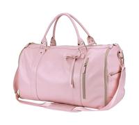 Travel Garment Bag Carry On Garment Bag Large Capacity PU Leather Duffle Bag Multi-Pockets Luggage Bag Foldable for Business(Pink)