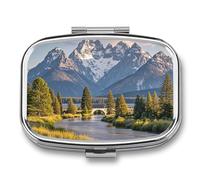 Travel Grand Teton National Park Pill Case with 2 Compartments, Small Pill Organizer for Fish Oil, Vitamin Supplement, Portable Daily Storage Box