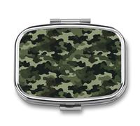 Travel Green Military Camo Pill Case 2 Compartments Small Pill Organizer for Fish Oil Vitamin Supplement Portable Daily Pill Box for Pocket Purse Medicine Storage