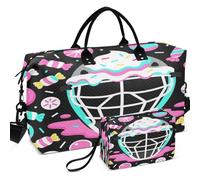 Travel Gym Duffel Bag Set All-over Printed Convertible Shape Easy Storage for Sports & Gym, Baseball Catcher Mask Ice Cream Dripping, One Size, Retro