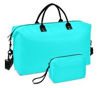 Travel Gym Duffel Bag Set All-over Printed Convertible Shape Easy Storage for Toiletry Organizer, Solid color Pure Cyan Plain Aqua, One Size, Retro