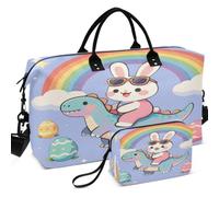 Travel Gym Duffel Bag Set All-over Printed Convertible Shape Easy Storage for Travel Kids Easter on Dino Funny Rabbit