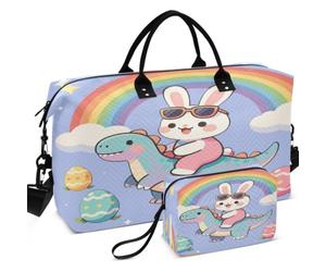 Travel Gym Duffel Bag Set All-over Printed Convertible Shape Easy Storage for Travel Kids Easter on Dino Funny Rabbit