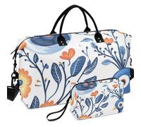 Travel Gym Duffel Bag Set All-over Printed Convertible Shape Portable for Daily Storage, Blue peacock orange flower, One Size, Retro