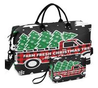 Travel Gym Duffel Bag Set All-over Printed | Mesh Divider pouching Easy Storage for Travel Vintage Red Plaid Truck Merry Christmas Snow Farm Fresh Tree
