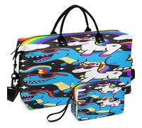 Travel Gym Duffel Bag Set All-over Printed Mesh Divider pouching Large Capacity for All Seasons, Fantasy Creature Riding T Rex, One Size, Retro