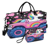 Travel Gym Duffel Bag Set All-over Printed Mesh Divider pouching Large Capacity for All Seasons, Funny Cute Fantasy Creature Riding A Blush, One Size, Retro