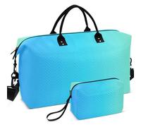 Travel Gym Duffel Bag Set All-over Printed Mesh Divider pouching Large Capacity for Toiletry Organizer, Light Blue Gradient, One Size, Retro