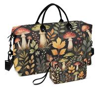 Travel Gym Duffel Bag Set All-over Printed Mesh Divider pouching Large Capacity for Travel, Cottagecore Mushroom Aesthetic Dark Academia, One Size, Retro