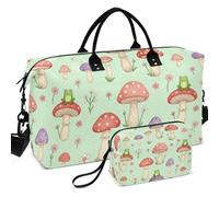 Travel Gym Duffel Bag Set All-over Printed Mesh Divider pouching Large Capacity for Travel, Cute Cottagecore Frog and Mushroom Vintage, One Size, Retro
