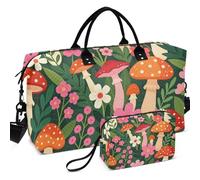 Travel Gym Duffel Bag Set All-over Printed Mesh Divider pouching Large Capacity for Travel, Embroidery Floral Mushroom Cottagecore Aesthetic, One Size, Retro