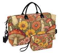 Travel Gym Duffel Bag Set All-over Printed Mesh Divider pouching Large Capacity for Travel, Enchanted Mushrooms, One Size, Retro