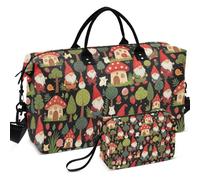 Travel Gym Duffel Bag Set All-over Printed Mesh Divider pouching Large Capacity for Travel, Gnomes and their mushroom fairy houses, One Size, Retro
