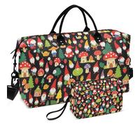 Travel Gym Duffel Bag Set All-over Printed Mesh Divider pouching Large Capacity for Travel Gnomes and Their Mushroom Fairy