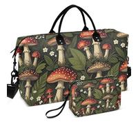 Travel Gym Duffel Bag Set All-over Printed Mesh Divider pouching Large Capacity for Travel Mushroom Forestland Scene