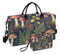 Travel Gym Duffel Bag Set All-over Printed Mesh Divider pouching Large Capacity for Travel, Mushroom Forestland scene elderberries fungi, One Size, Retro