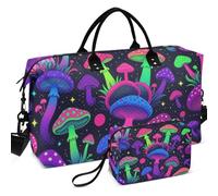Travel Gym Duffel Bag Set All-over Printed Mesh Divider pouching Large Capacity for Travel, Psychedelic Magic Mushrooms Hippie Trippy, One Size, Retro