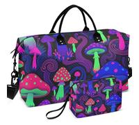 Travel Gym Duffel Bag Set All-over Printed Mesh Divider pouching Large Capacity for Travel, Retro Groovy Colorful Mushroom Y2K Cottagecore, One Size, Retro