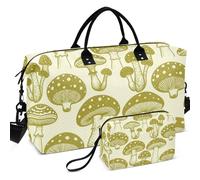 Travel Gym Duffel Bag Set All-over Printed Mesh Divider pouching Large Capacity for Travel, Vintage Brown Mushroom Pattern Foraging Fungi, One Size, Retro