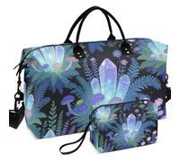 Travel Gym Duffel Bag Set All-over Printed Mesh Divider pouching Large Capacity for Travel, Vintage Witchy Magical Crystals Purple Boho, One Size, Retro
