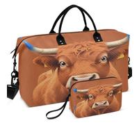 Travel Gym Duffel Bag Set All-over Printed Mesh Divider pouching Lightweight for Sports & Gym Highland Cow