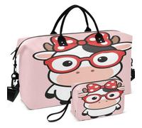 Travel Gym Duffel Bag Set All-over Printed Multi Pockets Easy Storage for Sports & Gym Rustic Farm Mint Green Cow Red