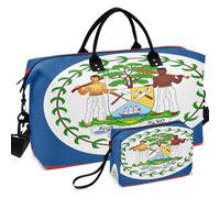 Travel Gym Duffel Bag Set All-over Printed Multi Pockets Easy Storage for Travel, National Flag of Belize, One Size, Retro
