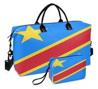 Travel Gym Duffel Bag Set All-over Printed Multi Pockets Easy Storage for Travel, National Flag of the Democratic Republic of the, One Size, Retro
