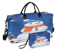 Travel Gym Duffel Bag Set All-over Printed | Multi Pockets Large Capacity for Daily Storage Whimsical Winter Snowman Art with Star Sky and Pine Cones