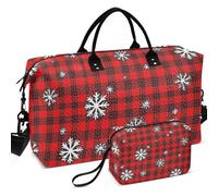 Travel Gym Duffel Bag Set All-over Printed Multi Pockets Lightweight for All Seasons, Christmas Lights Red Buffalo Plaid Three Gnomes, One Size, Retro
