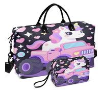 Travel Gym Duffel Bag Set All-over Printed Multi Pockets Lightweight for All Seasons, monsters Truck Fantasy Creature Birthday Party, One Size, Retro