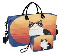 Travel Gym Duffel Bag Set All-over Printed Multi Pockets Lightweight for Daily Storage Tuxedo Cat Gift Retro Colors