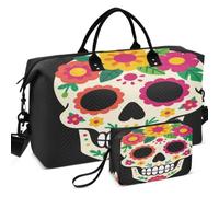 Travel Gym Duffel Bag Set All-over Printed Multi Pockets Lightweight for Toiletry Organizer Mini Dia De Los Muertos Day
