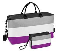 Travel Gym Duffel Bag Set All-over Printed Multi Pockets Lightweight for Travel, Black Grey Purple Horizontal Stripes, One Size, Retro