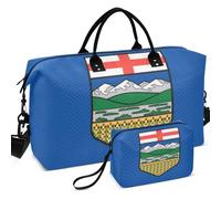 Travel Gym Duffel Bag Set All-over Printed Multi Pockets Portable for All Seasons, Alberta Flag (Blue Version), One Size, Retro