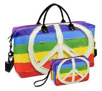 Travel Gym Duffel Bag Set All-over Printed Multi Pockets Portable for All Seasons Pace Flag (peace Sign)