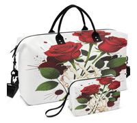 Travel Gym Duffel Bag Set All-over Printed Trolley Sleeve Easy Storage for Sports & Gym Skeleton Lover Red Roses Funny