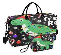 Travel Gym Duffel Bag Set All-over Printed | Trolley Sleeve Lightweight for Daily Storage Tree Rex Christmas Costume T-rex Dinosaur Xmas Light Family