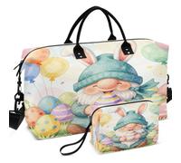 Travel Gym Duffel Bag Set All-over Printed | Trolley Sleeve Lightweight for Toiletry Organizer Cute Easter Egg and Rabbit Ear for Girls Funny Gnome