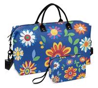 Travel Gym Duffel Bag Set All-over Printed With Small pouching Easy Storage for Sports & Gym, colorful flower blue, One Size, Retro